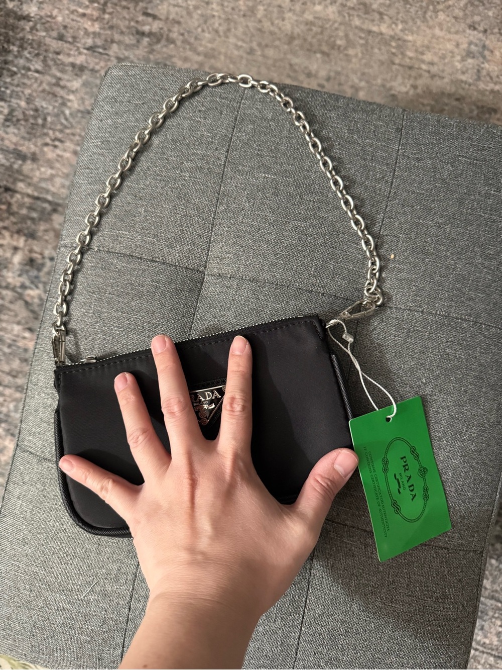 Prada Black Nylon Mini Shoulder Bag with Silver Chain - Picture 2 of 2